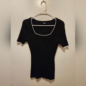 Classic Black Ribbed Short Sleeve Top